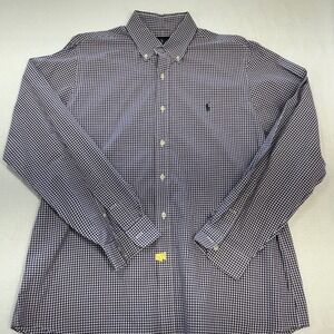 Ralph Lauren Mens Gingham Button Down Shirt Purple White Long Sleeve Large